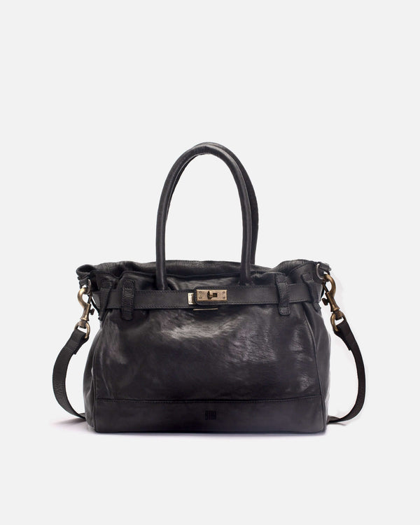 Front view of the Blossom Leather Medium Kelly Bag in black