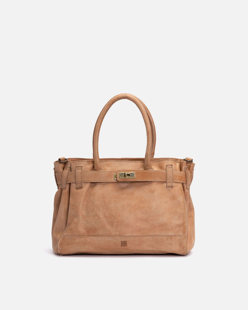 Front view of the Tan Blossom Leather Medium Kelly Bag made from genuine leather