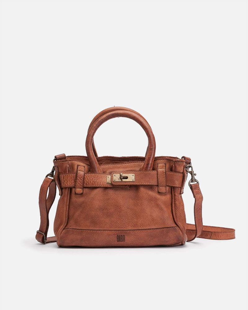 Front view of the medium-sized Kelly bag made from brown bovine leather