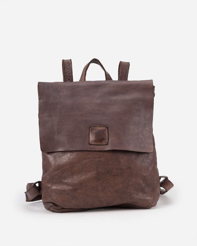 Detail shot of the brown leather material used for the Boston Leather Backpack