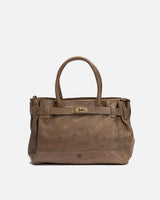 Large Blossom Leather Kelly Bag in brown made from genuine leather on a white background